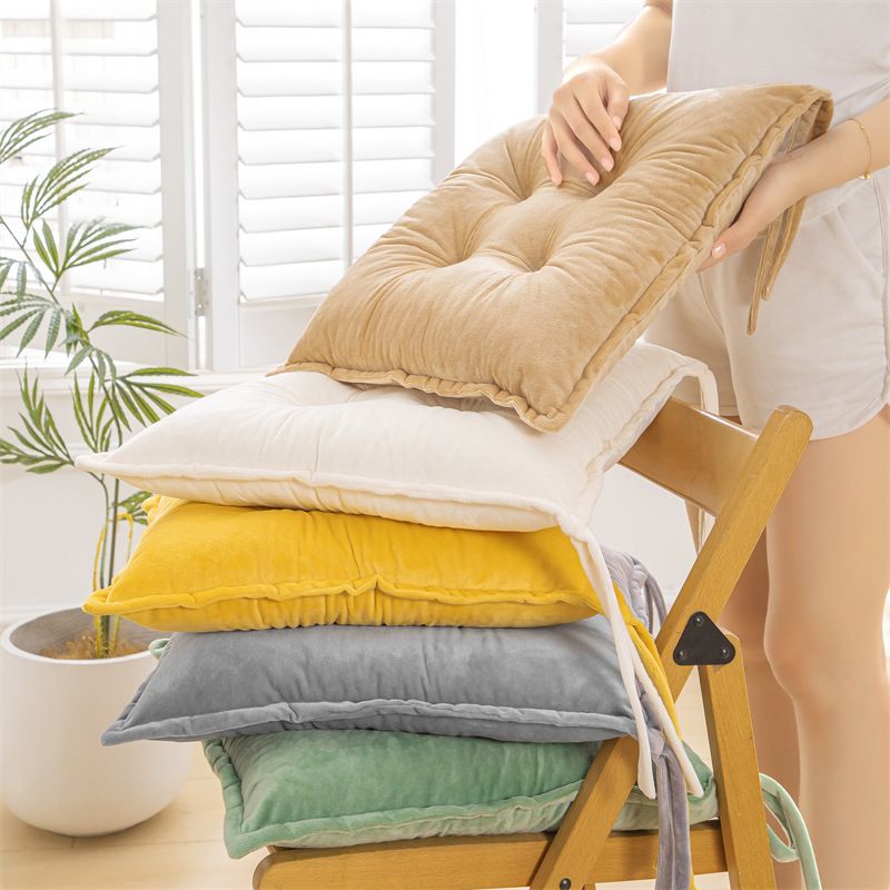 Orange Plush Tufted Chair Cushion – 45x45cm Square Seat Pad with Ties for view 3