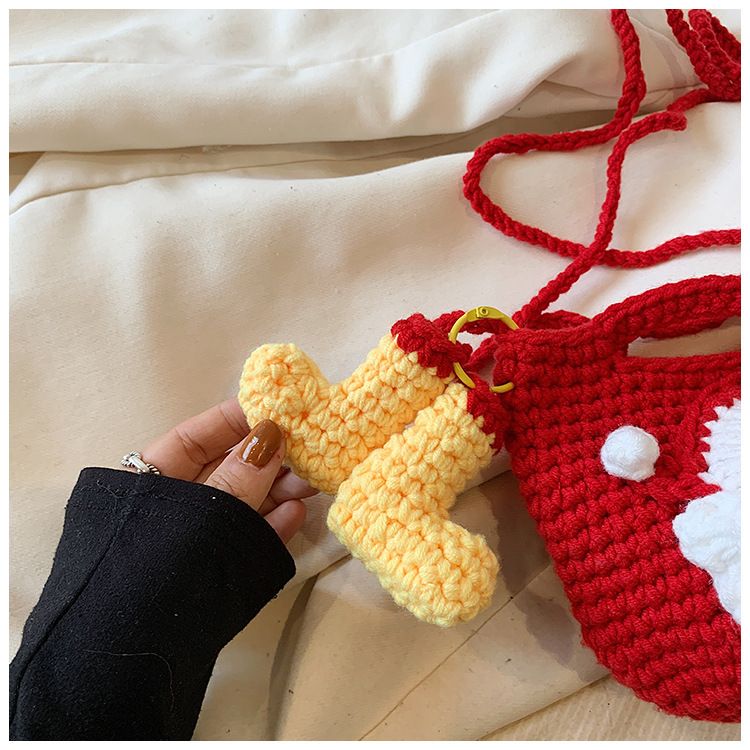 Red Handmade Crochet Santa Claus Bag – Festive Christmas Knitted Shoulder view 6