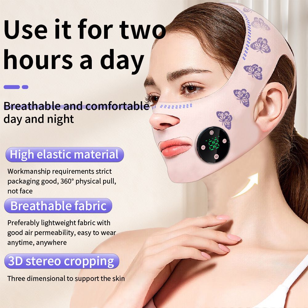 Pink EMS Microcurrent Face Lifting Mask - Smart V-Shape Beauty Device with 5 Modes view 3