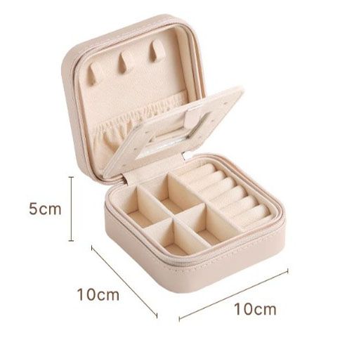 Pink Mini Travel Jewelry Box with Mirror - 10x10x5cm Portable PU Leather view 4