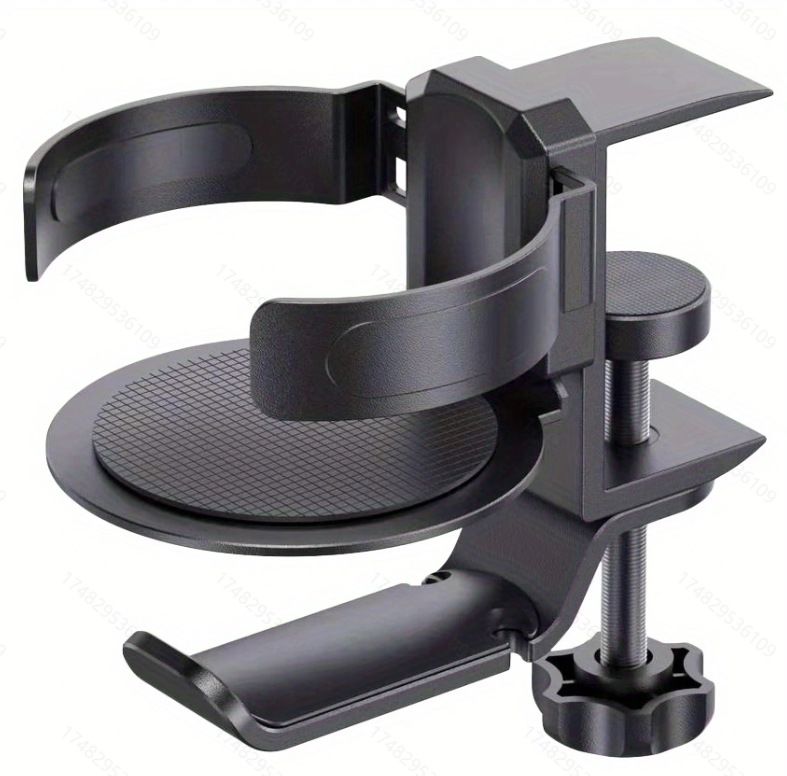 Black 2-in-1 Rotating Headphone and Cup Holder - No-Drill Aluminum Alloy Desk