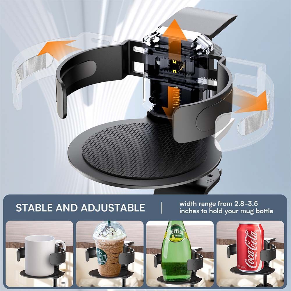 Black 2-in-1 Rotating Headphone and Cup Holder - No-Drill Aluminum Alloy Desk view 2