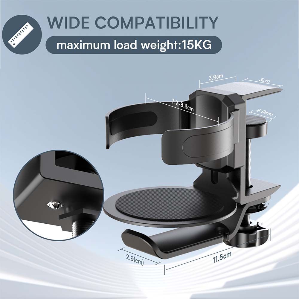 Black 2-in-1 Rotating Headphone and Cup Holder - No-Drill Aluminum Alloy Desk view 4