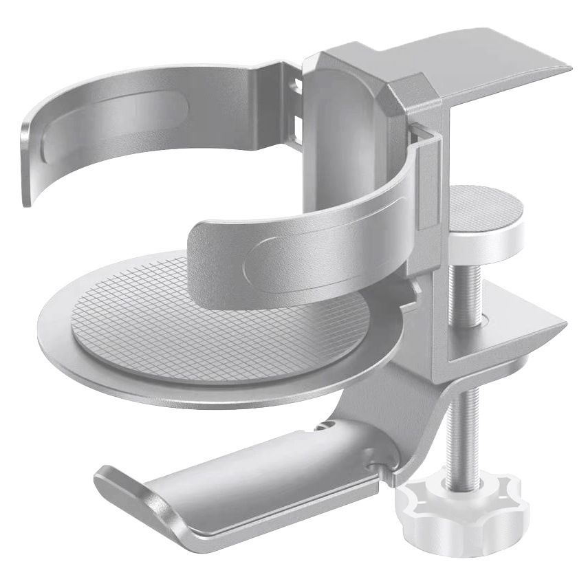 Silver 2-in-1 Rotating Headphone and Cup Holder - No-Drill Aluminum Alloy Desk