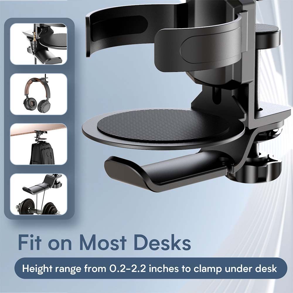Silver 2-in-1 Rotating Headphone and Cup Holder - No-Drill Aluminum Alloy Desk view 3