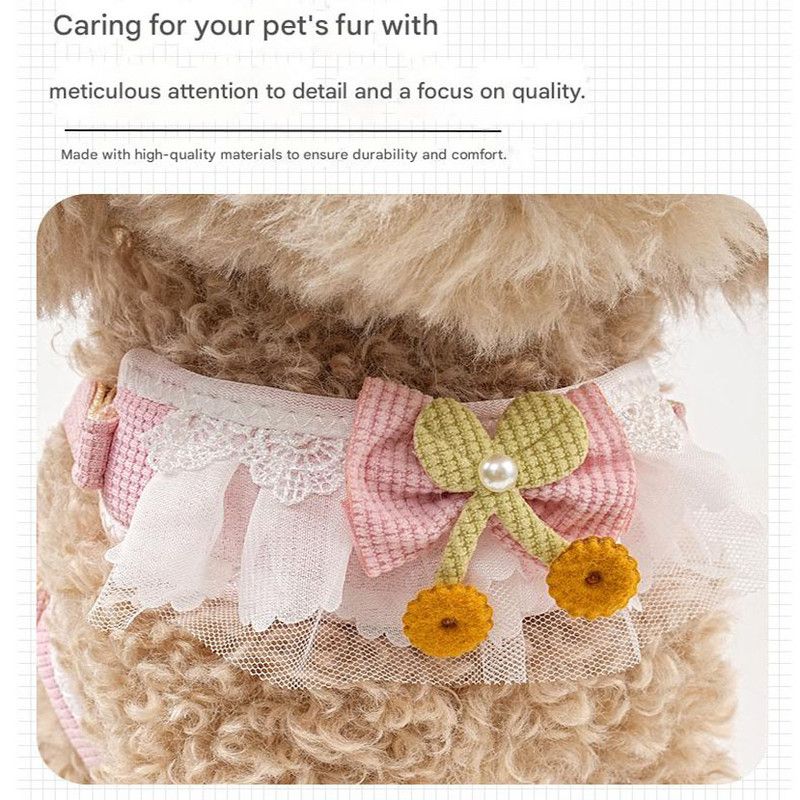 Green Lace Y-Shaped Pet Harness and Leash Set - Breathable Mesh Vest for Small view 4