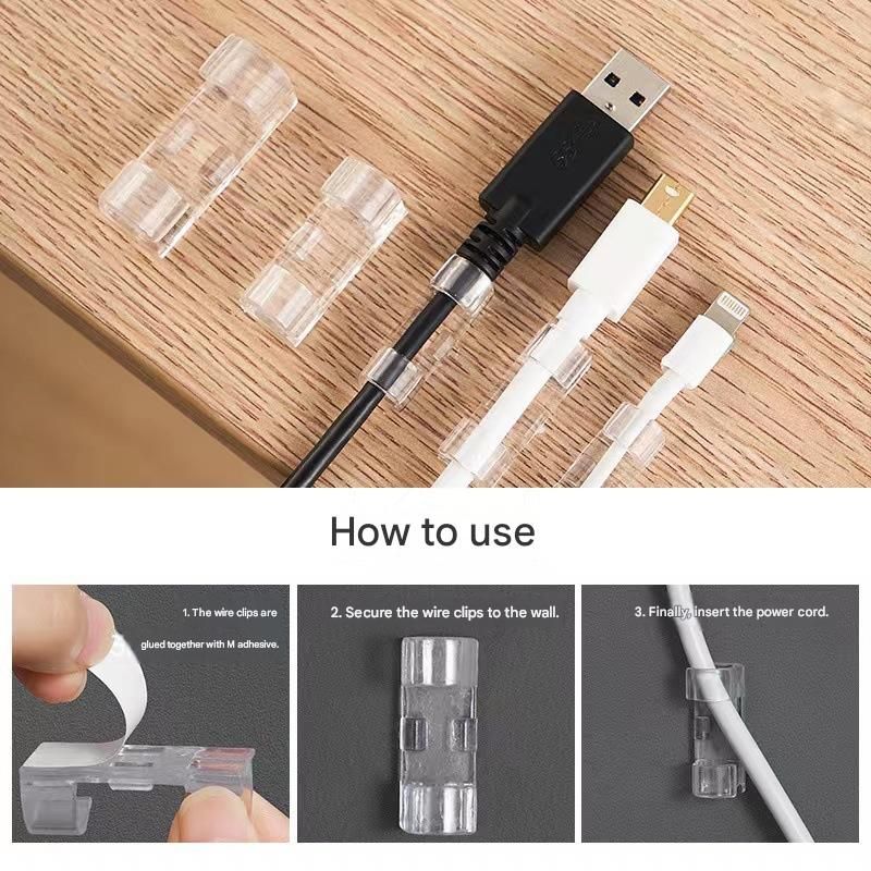 100 Pack Self-Adhesive Cable Clips Non-Marking Cord Management Holder for Desk view 2