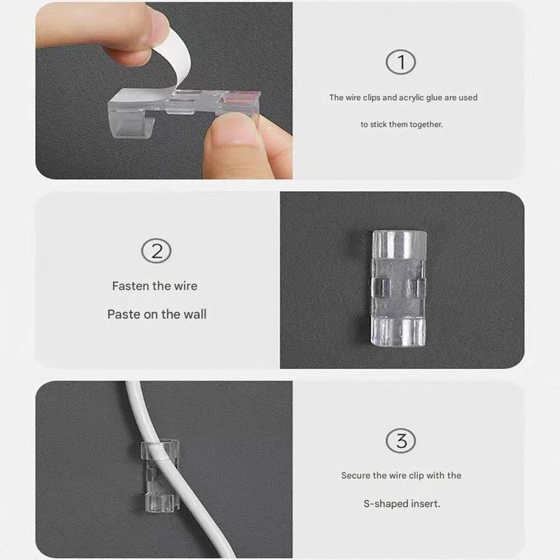 100 Pack Self-Adhesive Cable Clips Non-Marking Cord Management Holder for Desk view 4