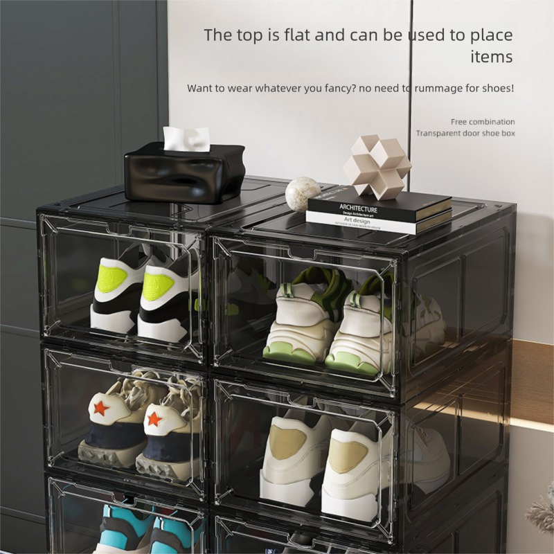 Black Transparent Magnetic Shoe Box Stackable Dustproof Sneaker Storage Case view 2