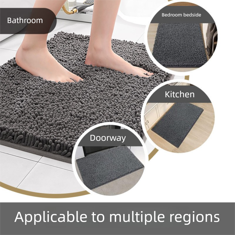 Dark Brown Thickened Chenille Bathroom Floor Mat 50x80cm Super Absorbent view 3