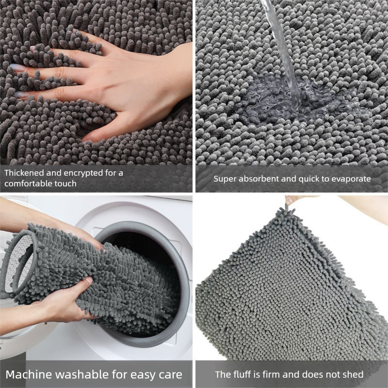 Dark Brown Thickened Chenille Bathroom Floor Mat 50x80cm Super Absorbent view 5