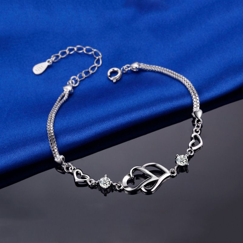 Heart-to-Heart Silver Plated Bracelet with Sparkling Rhinestones Elegant