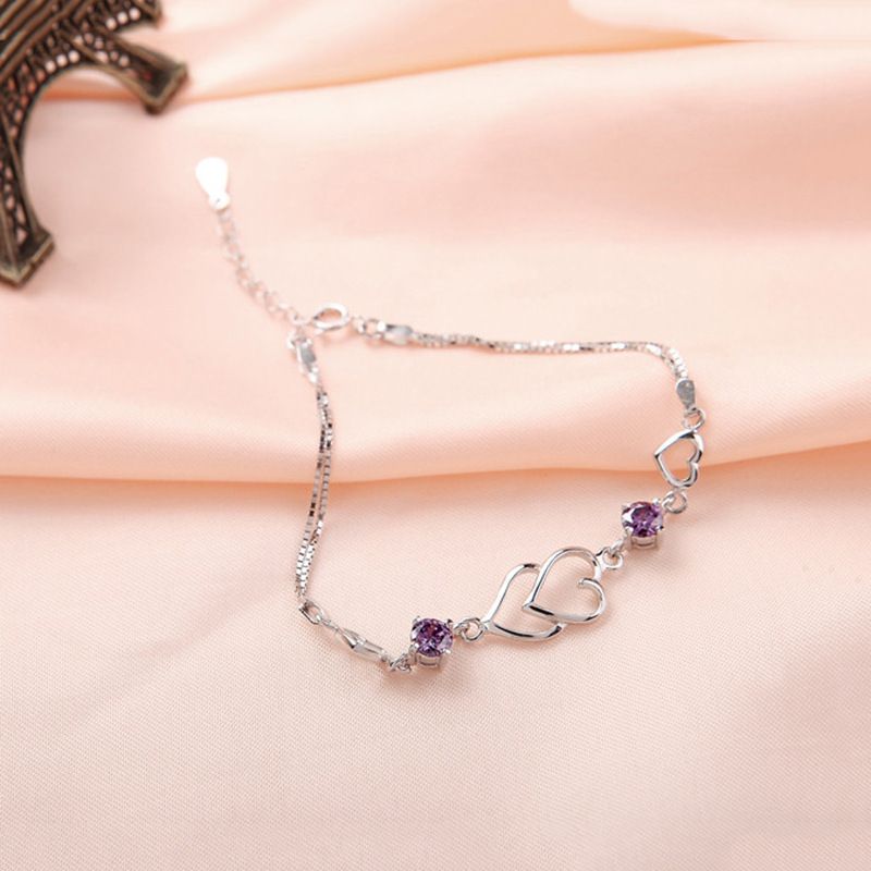 Heart-to-Heart Silver Plated Bracelet with Sparkling Rhinestones Elegant