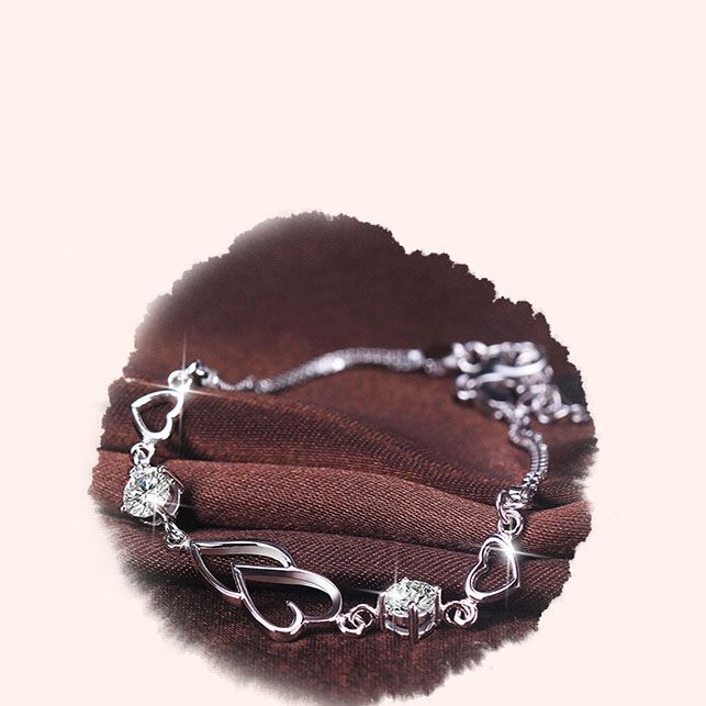 Heart-to-Heart Silver Plated Bracelet with Sparkling Rhinestones Elegant view 6