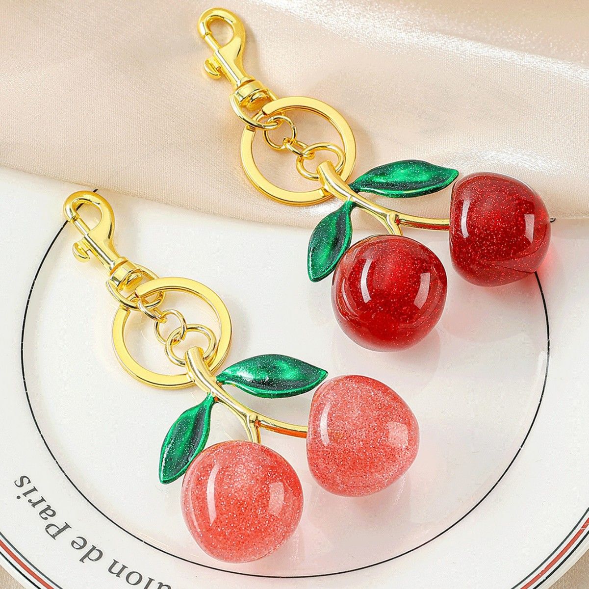 Fashionable Cherry Keychain with Fruit Pendant for Handbags and Keys Stylish view 3