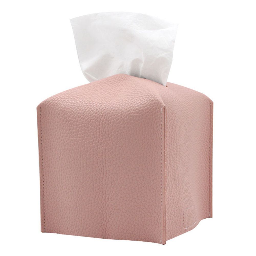 2 Pack Pink PU Leather Rectangular Tissue Box Covers Foldable Roll Paper Bag