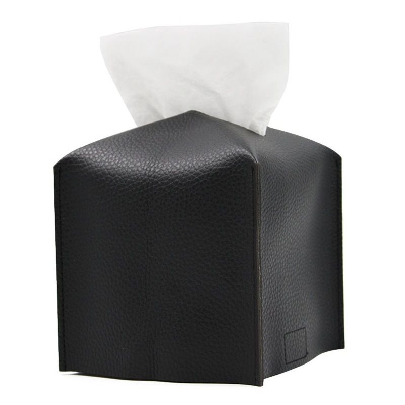 2 Pack Black PU Leather Rectangular Tissue Box Covers Foldable Roll Paper Bag