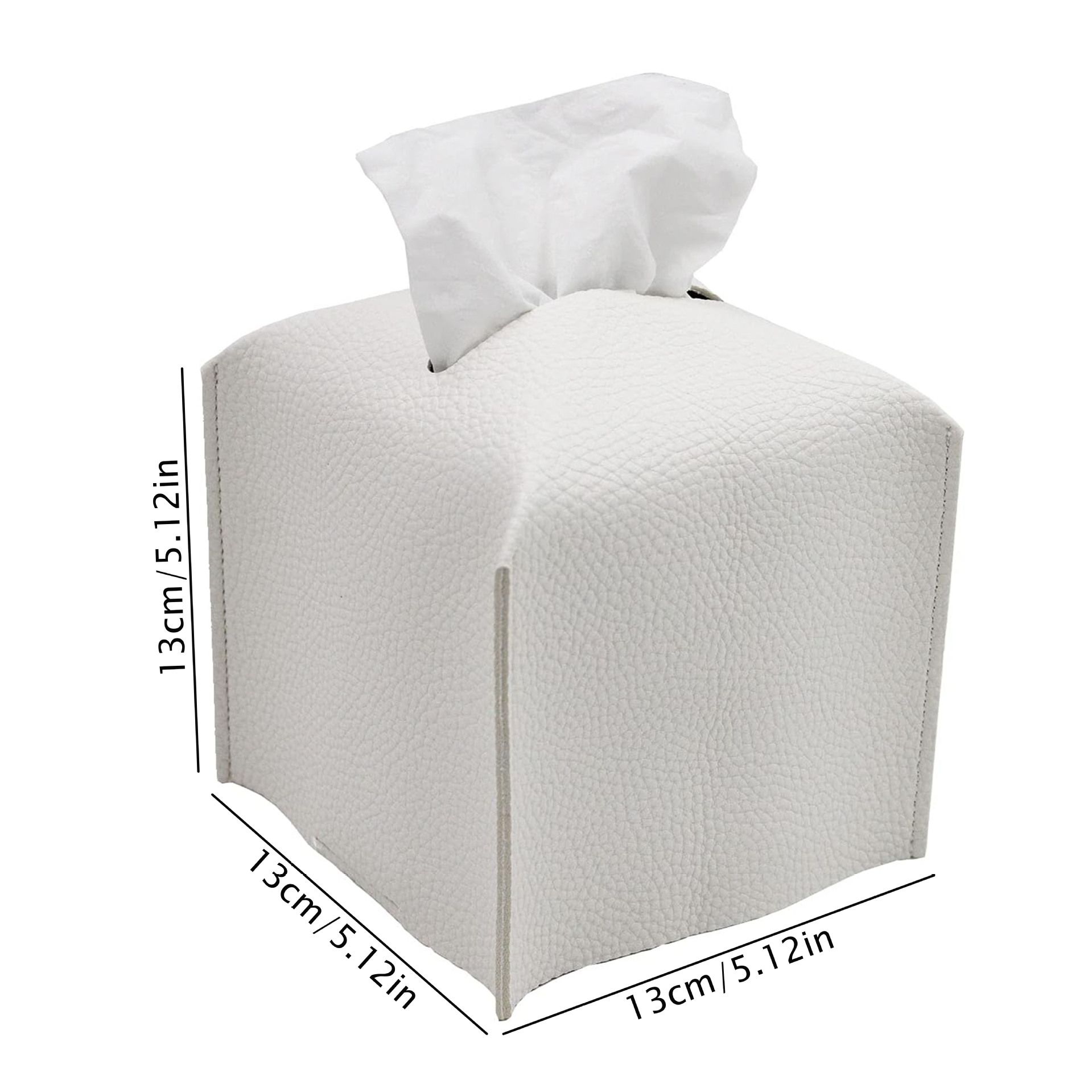 2 Pack White PU Leather Rectangular Tissue Box Covers Foldable Roll Paper Bag