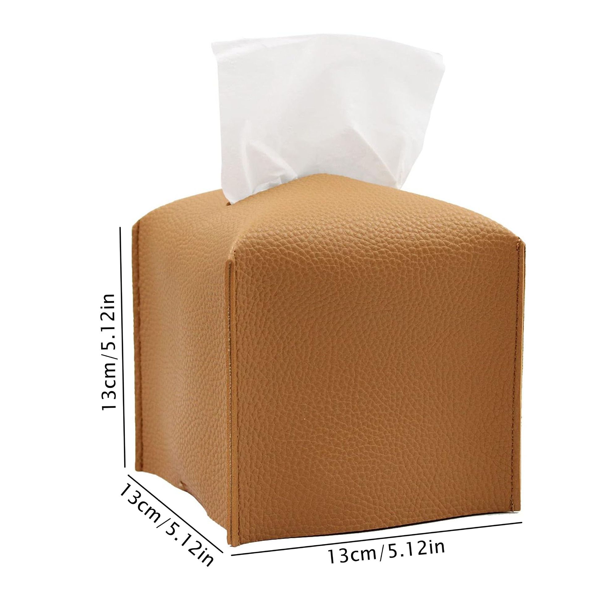 2 Pack Brown PU Leather Rectangular Tissue Box Covers Foldable Roll Paper Bag