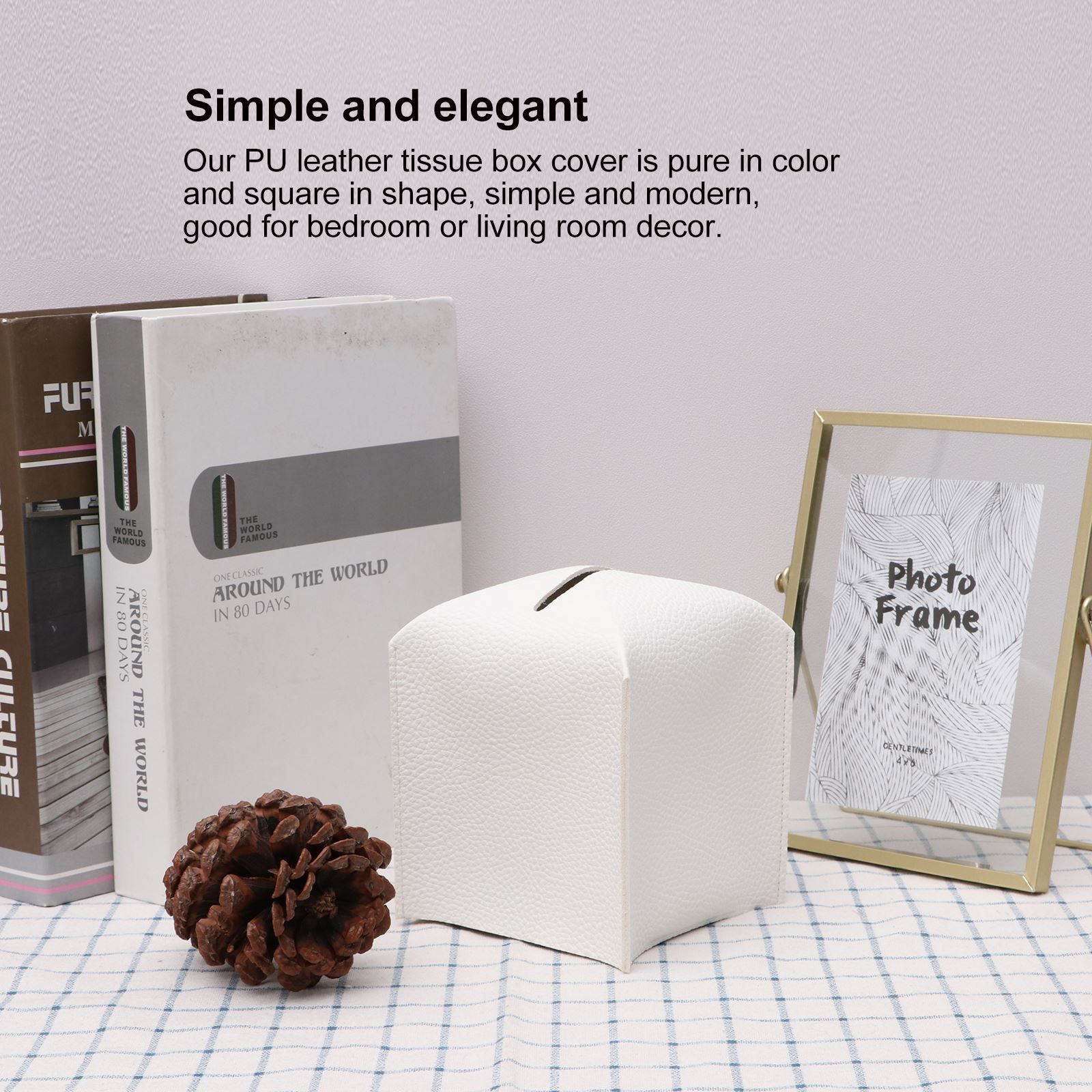 2 Pack Brown PU Leather Rectangular Tissue Box Covers Foldable Roll Paper Bag view 2