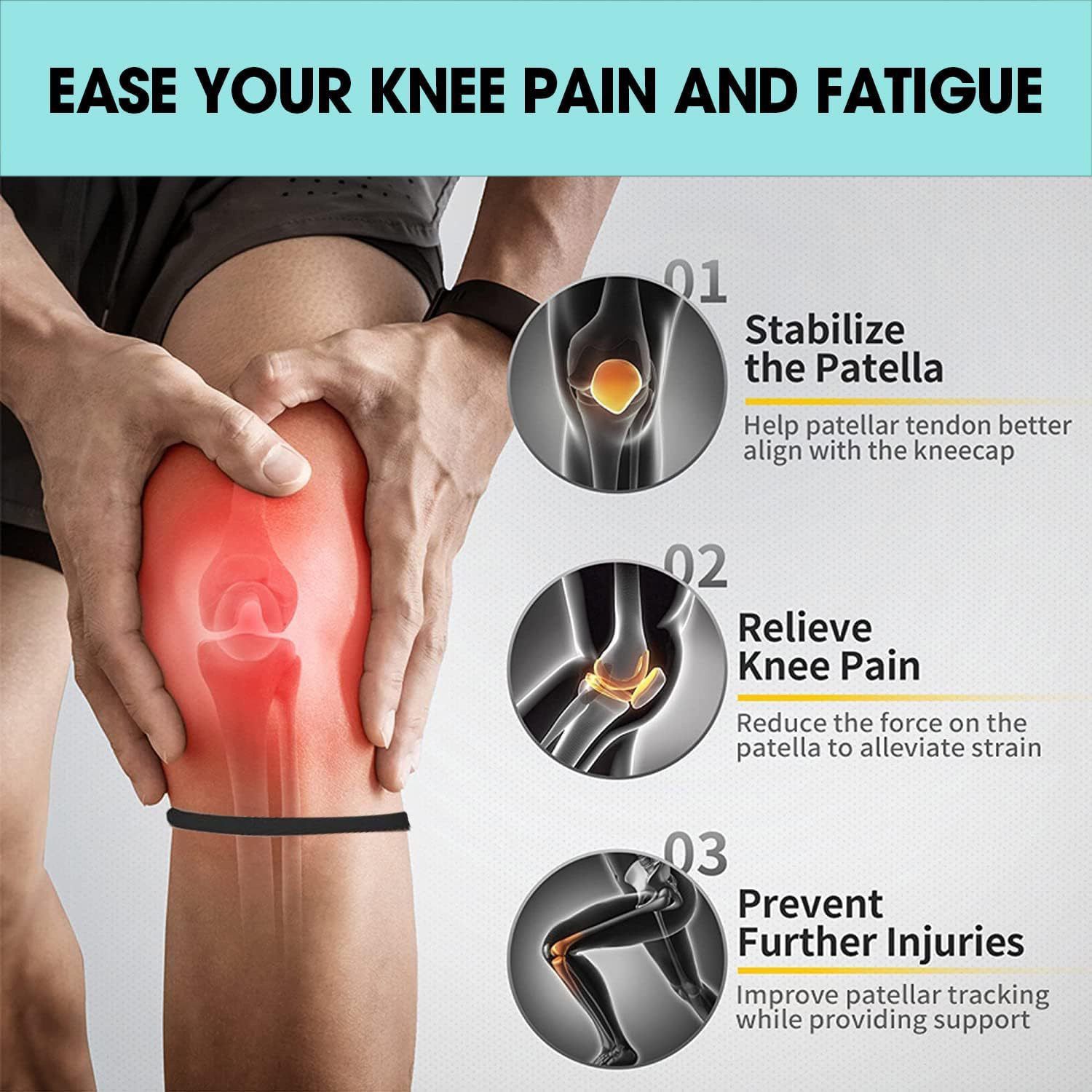 5 Pairs White Patellar Tendon Silicone Stabilizer Knee Straps for Running and view 3