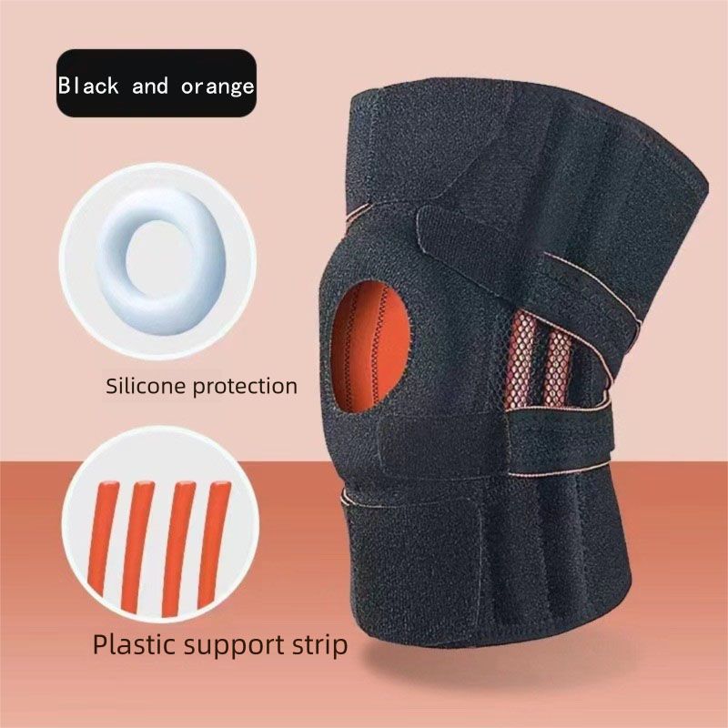 Black and orange Adjustable Open Patella Knee Brace with Spring Support and