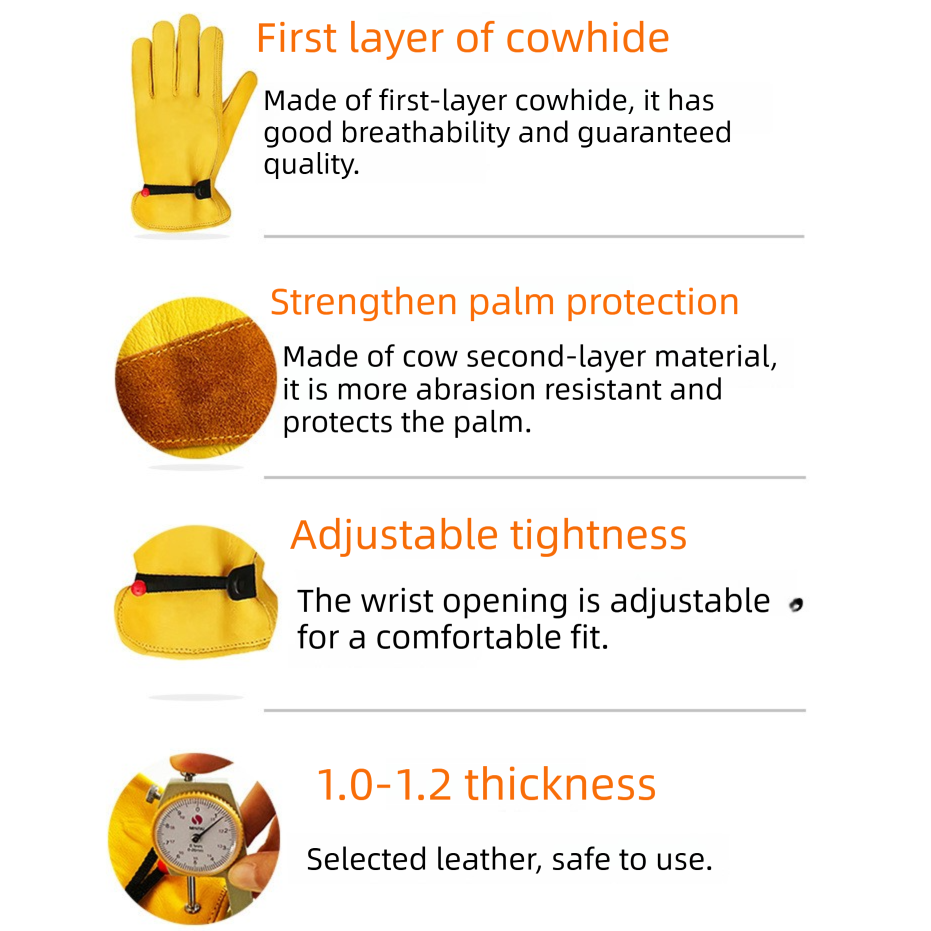 Size S Golden Yellow Top-Grain Cowhide Protective Work Gloves view 3