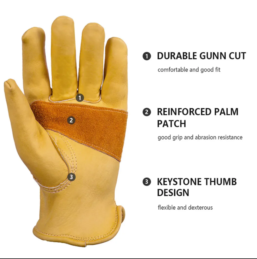 Size XL Golden Yellow Top-Grain Cowhide Protective Work Gloves view 4