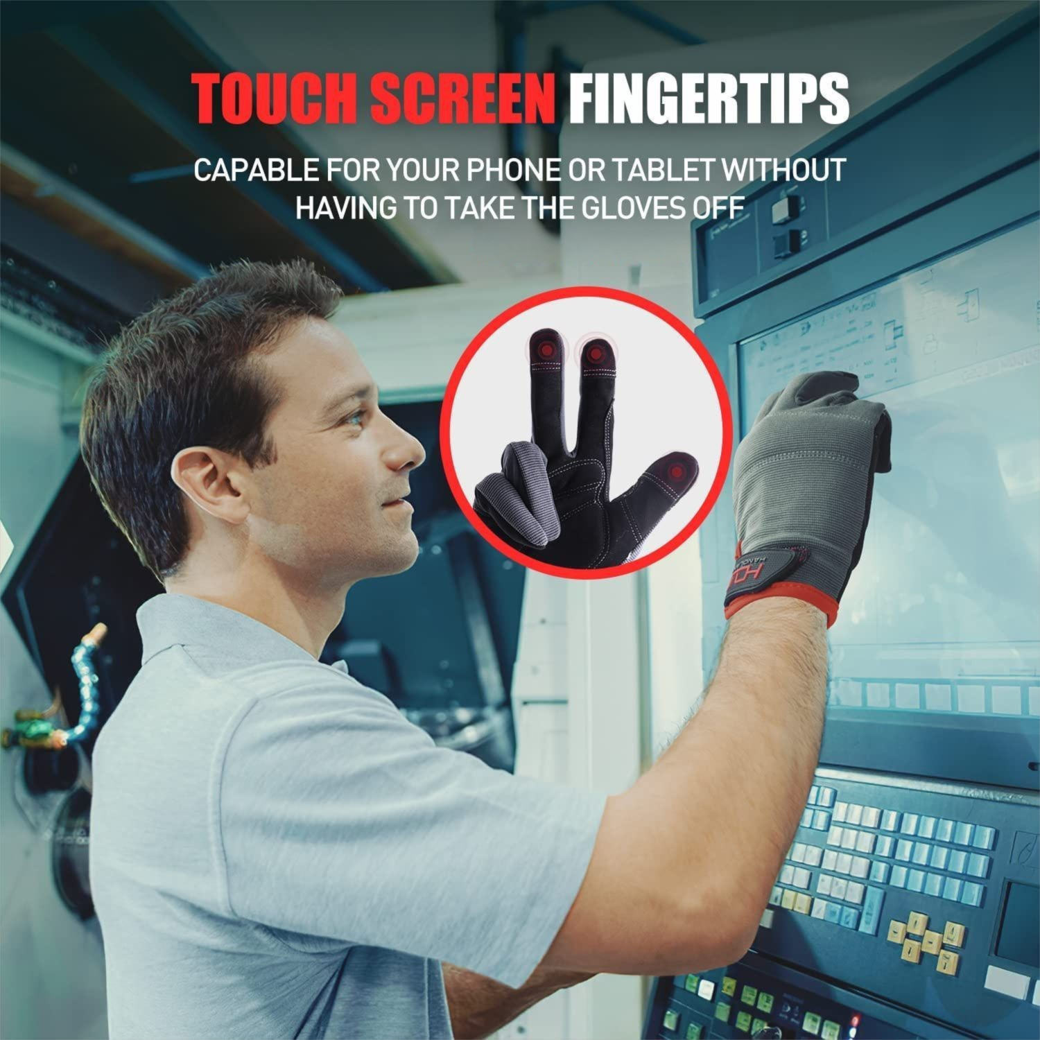 Size S Touchscreen Work Gloves - Reinforced Padded Palm with Shock Absorption view 2