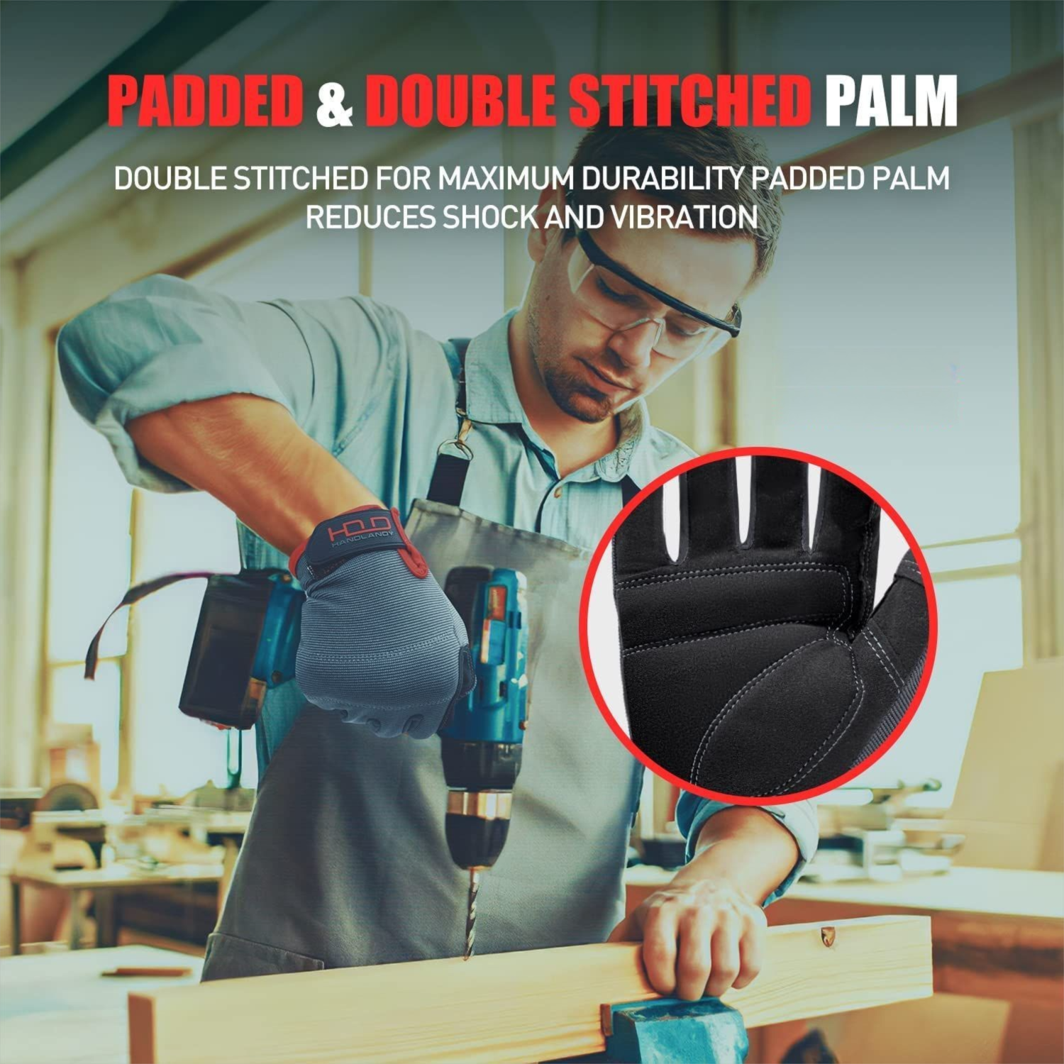 Size S Touchscreen Work Gloves - Reinforced Padded Palm with Shock Absorption view 4