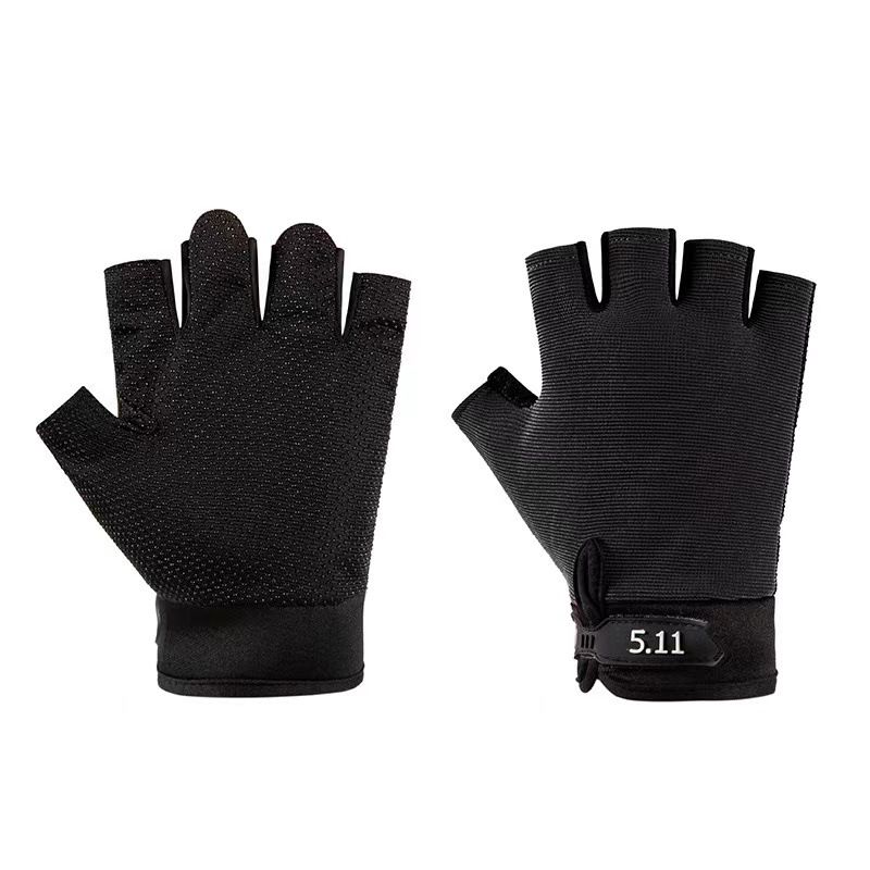 Black Tactical Half Finger Gloves with Hard Knuckle Protection - Non-Slip