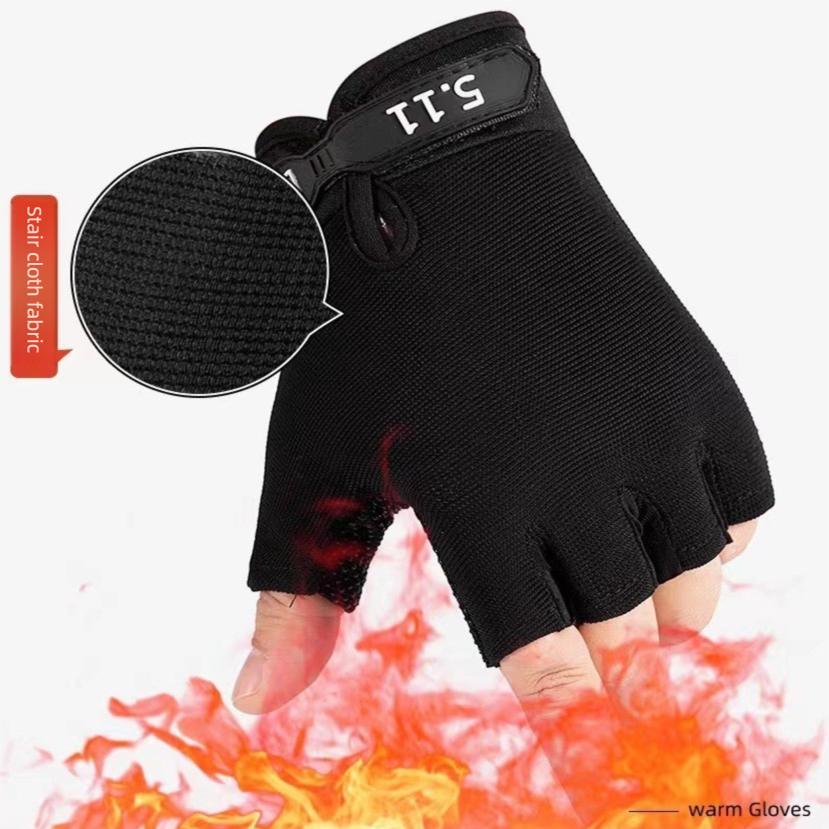 Black Tactical Half Finger Gloves with Hard Knuckle Protection - Non-Slip view 2