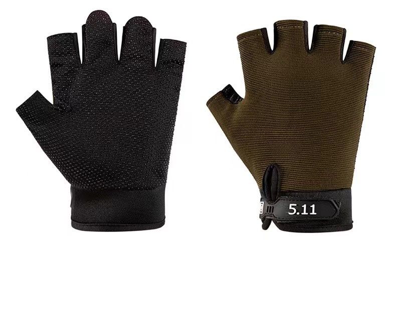 Green Tactical Half Finger Gloves with Hard Knuckle Protection - Non-Slip