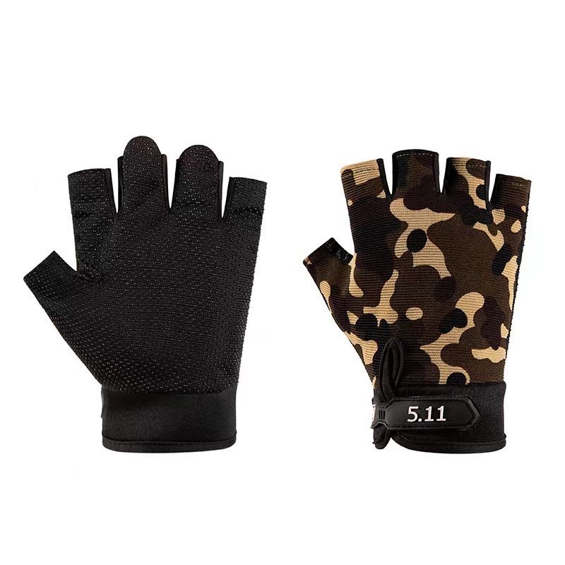Camouflage Tactical Half Finger Gloves with Hard Knuckle Protection - Non-Slip