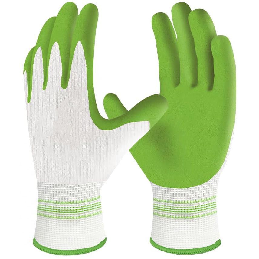 3 Pairs Green Gardening Gloves with Breathable Latex Coating - Non-Slip