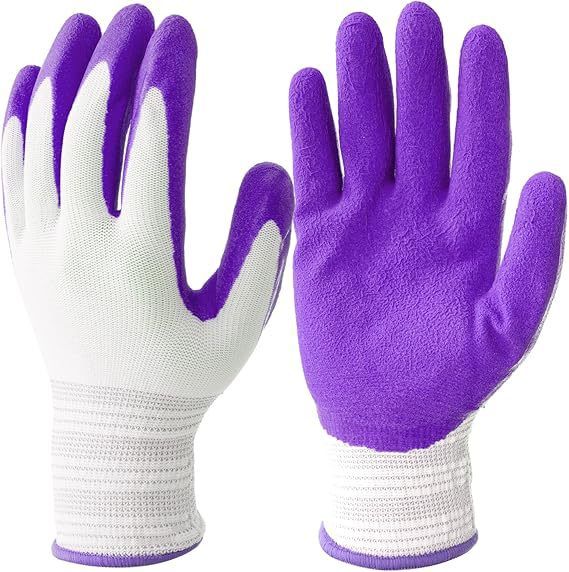 3 Pairs Purple Gardening Gloves with Breathable Latex Coating - Non-Slip