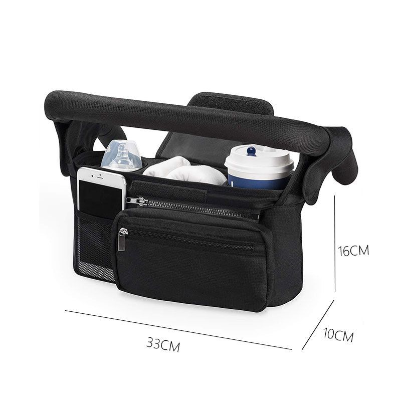 Black Universal Stroller Organizer Bag - Durable Water-Resistant Fabric - Dual