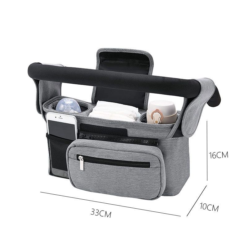 Grey Universal Stroller Organizer Bag - Durable Water-Resistant Fabric - Dual