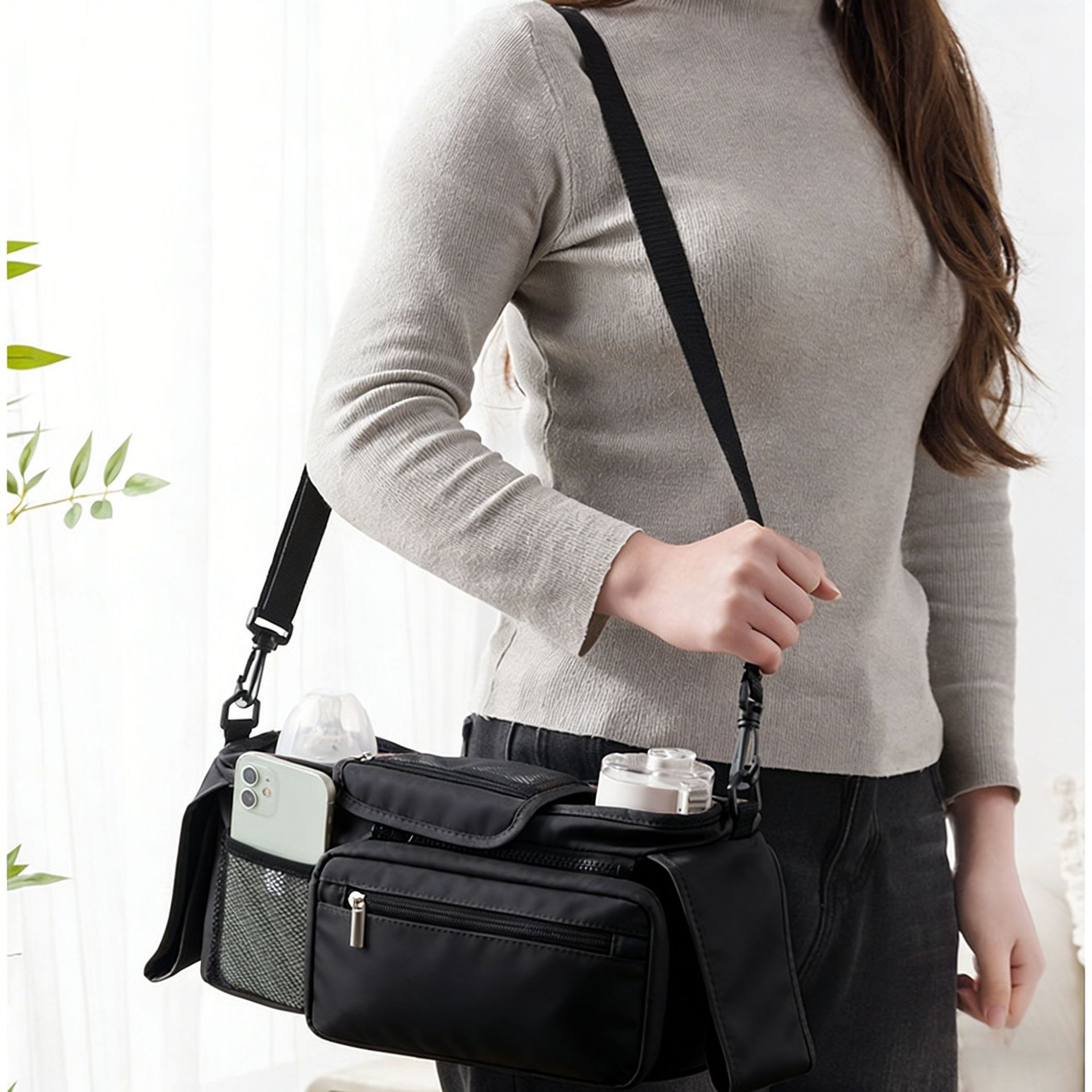 Pink Universal Stroller Organizer Bag - Durable Water-Resistant Fabric - Dual view 2