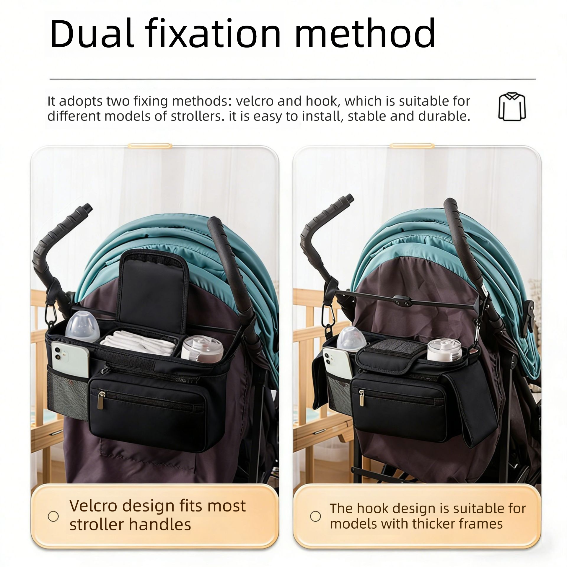 Pink Universal Stroller Organizer Bag - Durable Water-Resistant Fabric - Dual view 3