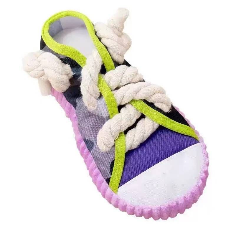 Purple Squeaky Canvas Shoe Dog Toy - Durable Realistic Sneaker Design for
