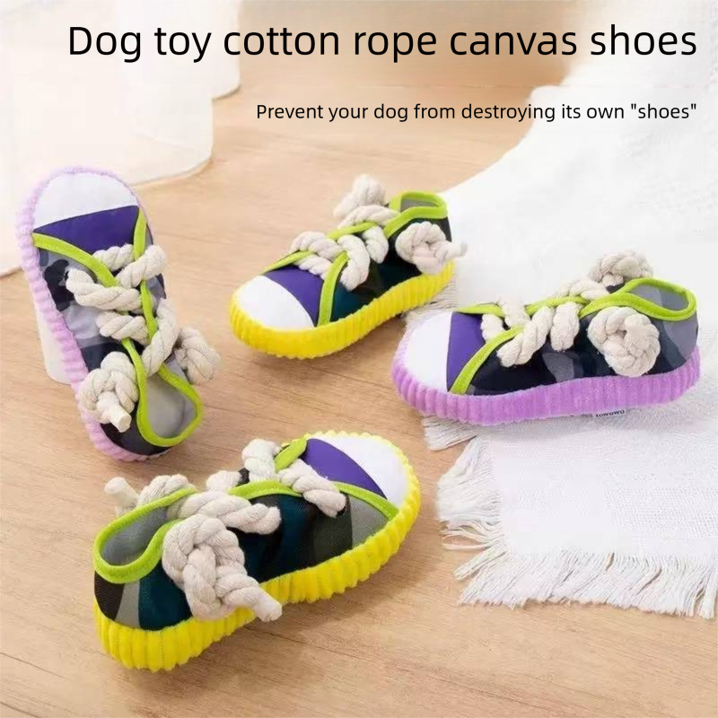 Grey Squeaky Canvas Shoe Dog Toy - Durable Realistic Sneaker Design for view 4