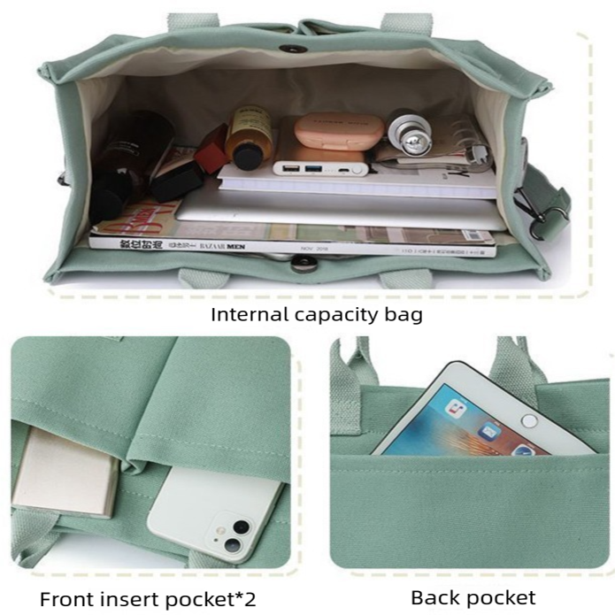 Beige Large Canvas Tote Bag for Women - Multi-Pocket Utility Organiser with view 4