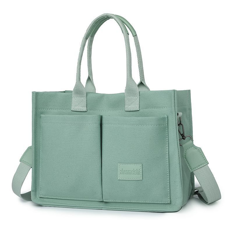 Green Large Canvas Tote Bag for Women - Multi-Pocket Utility Organiser with