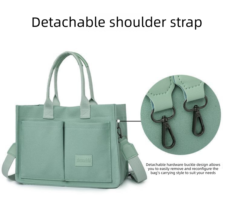 Green Large Canvas Tote Bag for Women - Multi-Pocket Utility Organiser with view 3