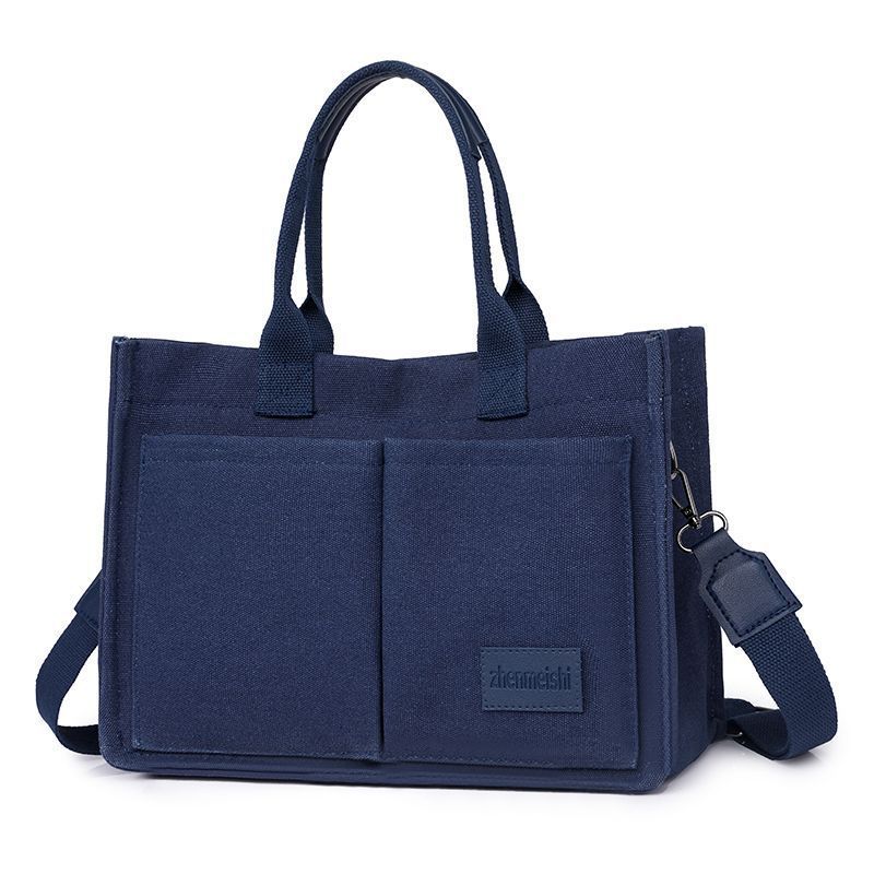 Dark blue Large Canvas Tote Bag for Women - Multi-Pocket Utility Organiser