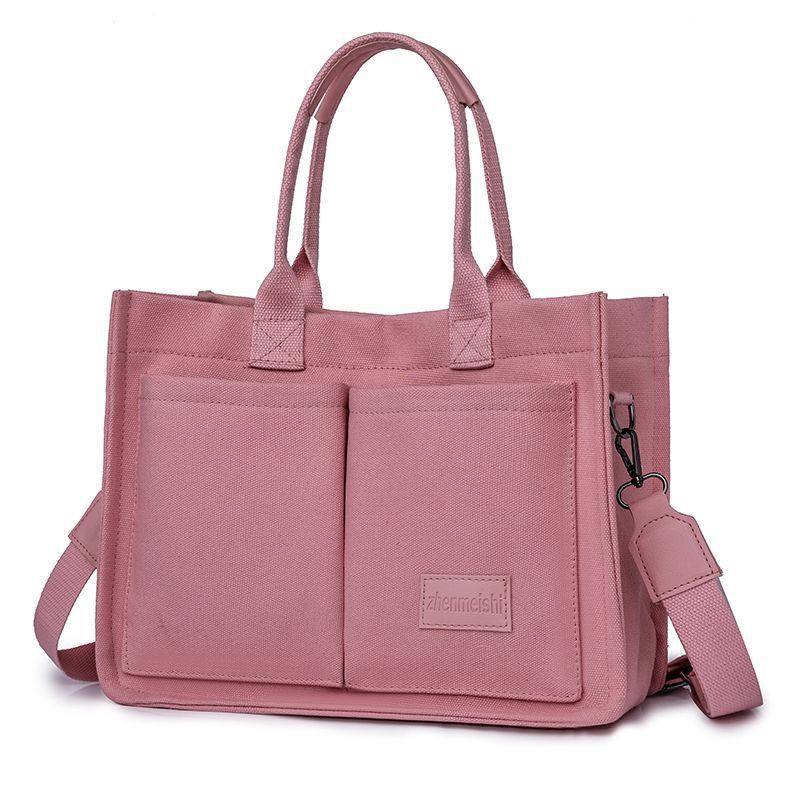 Pink Large Canvas Tote Bag for Women - Multi-Pocket Utility Organiser with