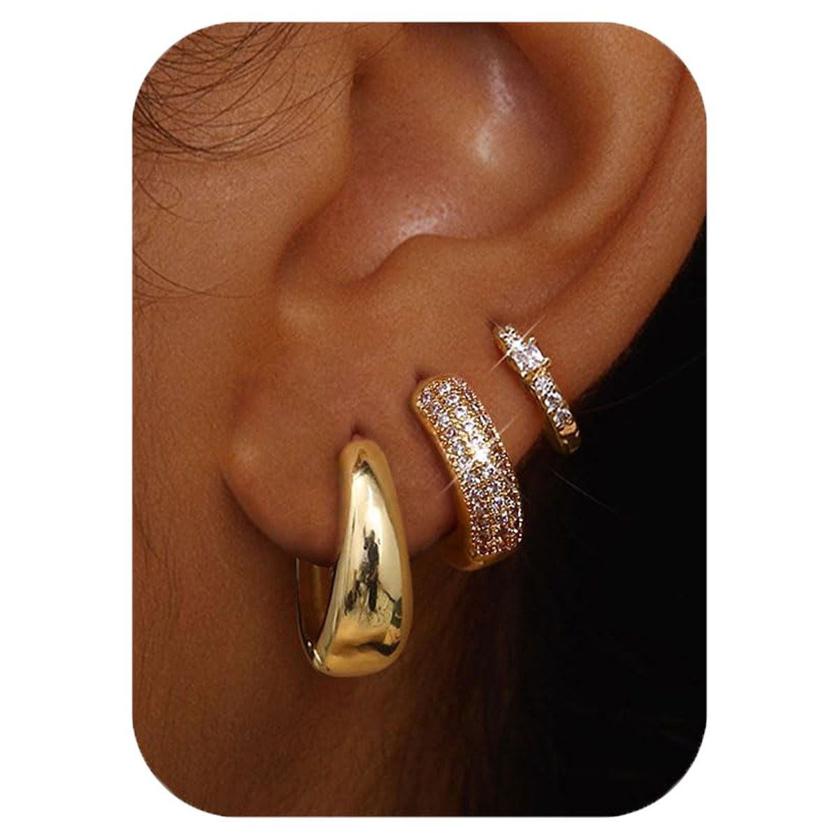 Cubic Zirconia Twisted Hoop Earring Set - 3-Piece Elegant CZ Inlay Copper Ear