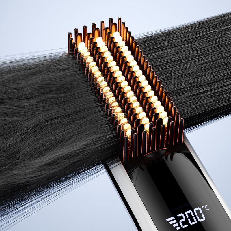 Black Wireless Rechargeable Hair Straightener Brush with LCD Display - USB-C view 2