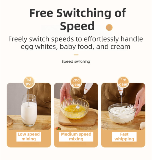 Black Wireless 3-Speed Milk Frother & Egg Whisk with Dual Mixing Heads & view 4